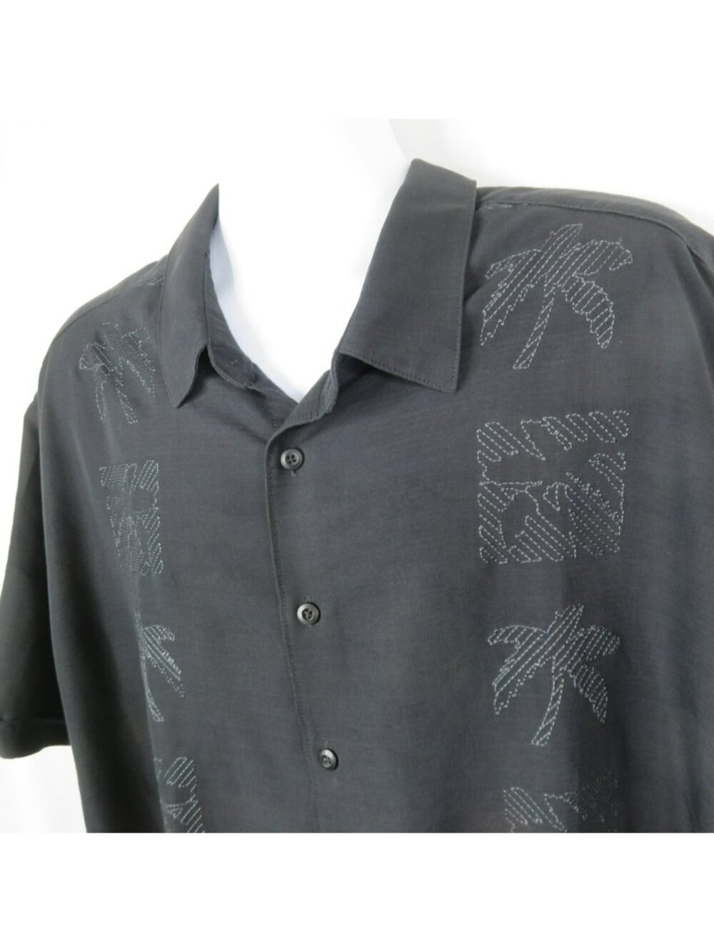 Cubavera Guayabera Shirt 3XL Black Embroidered Palm Trees Panel Short Sleeve